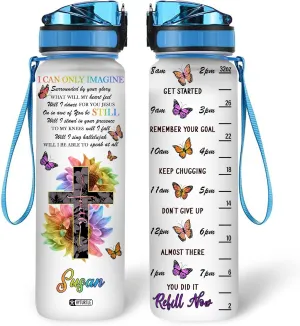 Hyturtle Personalized Butterfly Water Bottle - 32oz Motivational Water Bottle with Leak-Proof Lid & Time Marker - Custom Name Gift for Butterfly Christ Lovers Women - Birthday & Christmas Gift
