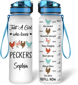Hyturtle Personalized Chicken Gift For Women - Just A Girl Who Loves Peckers Customized Name 32oz 1Liter Motivational Water Bottle, Animal Farm lovers Gift For Mom Girl Women On Christmas, Birthday