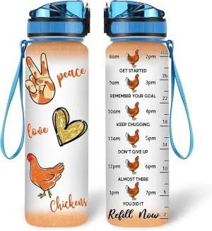 Hyturtle Personalized Chicken Gift For Women - Peace Love Chicken Customized Name 32oz 1Liter Motivational Water Bottle, Animal Farm lovers Gift For Mom Girl Women On Christmas, Birthday