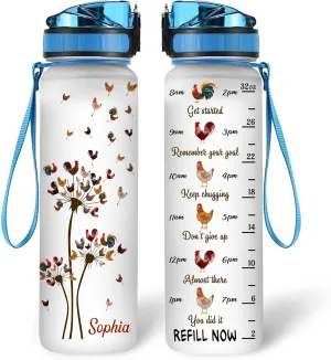 Hyturtle Personalized Chicken Lovers Gift For Women - Dandelion Chicken Customized Name 32oz 1Liter Motivational Water Bottle, Animal Farm lovers, Gift For Mom Girl Women On Christmas, Birthday