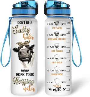 Hyturtle Personalized Don't Be A Salty Heifer 32Oz Liter Motivational Water Bottle With Time Marker, Customized Cow Lover Gifts For Women On Birthday