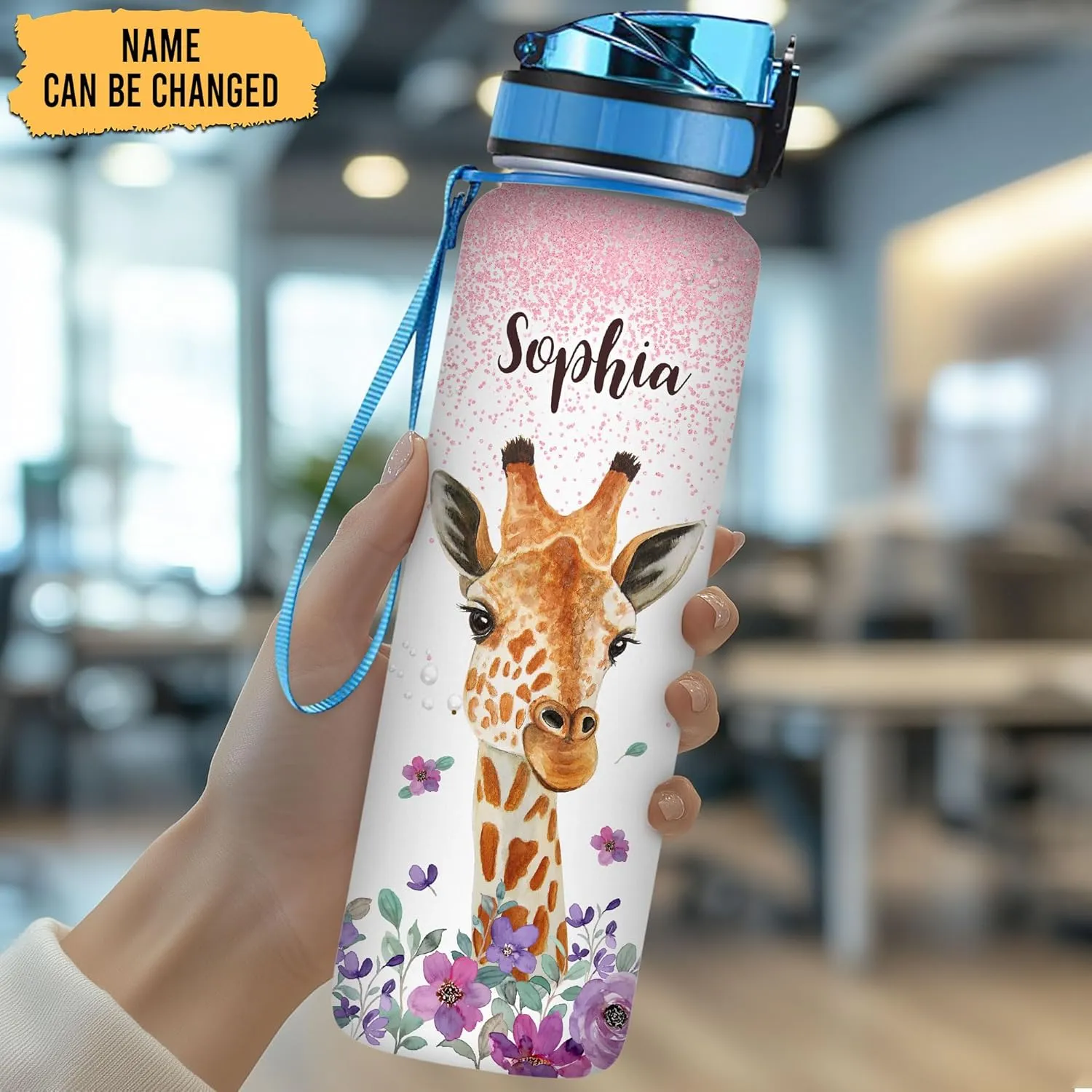 Hyturtle Personalized Giraffe Gifts For Women - Giraffe Face Customized Name 32oz 1Liter Motivational Water Bottle, Yoga Lovers Gift For Mom Girl Women On Christmas, Birthday