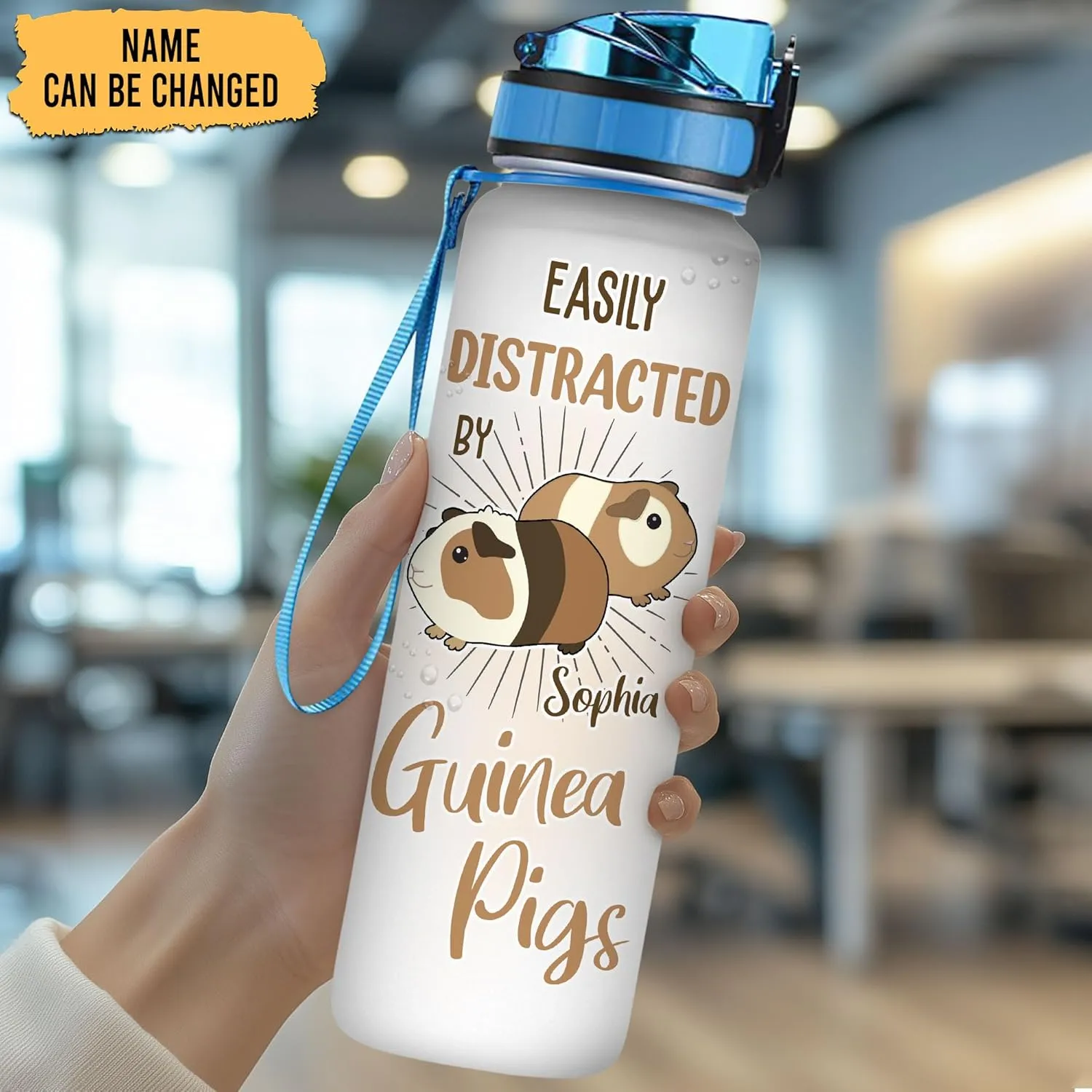 Hyturtle Personalized Guinea Pig 32Oz Liter Motivational Water Bottle, Easily Distracted By Guinea Pigs Customized Name Water Bottle With Time Marker Gift For Women Mom Girl On Birthday, Mother Day's
