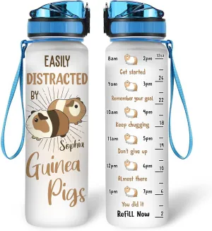 Hyturtle Personalized Guinea Pig 32Oz Liter Motivational Water Bottle, Easily Distracted By Guinea Pigs Customized Name Water Bottle With Time Marker Gift For Women Mom Girl On Birthday, Mother Day's