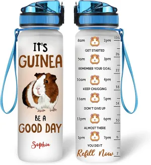 Hyturtle Personalized Guinea Pig Lovers 32Oz Liter Motivational Water Bottle, it's Guinea Be A Good Day Customized Name Water Bottle With Time Marker Gift For Women Girl On Birthday, Mother Day's