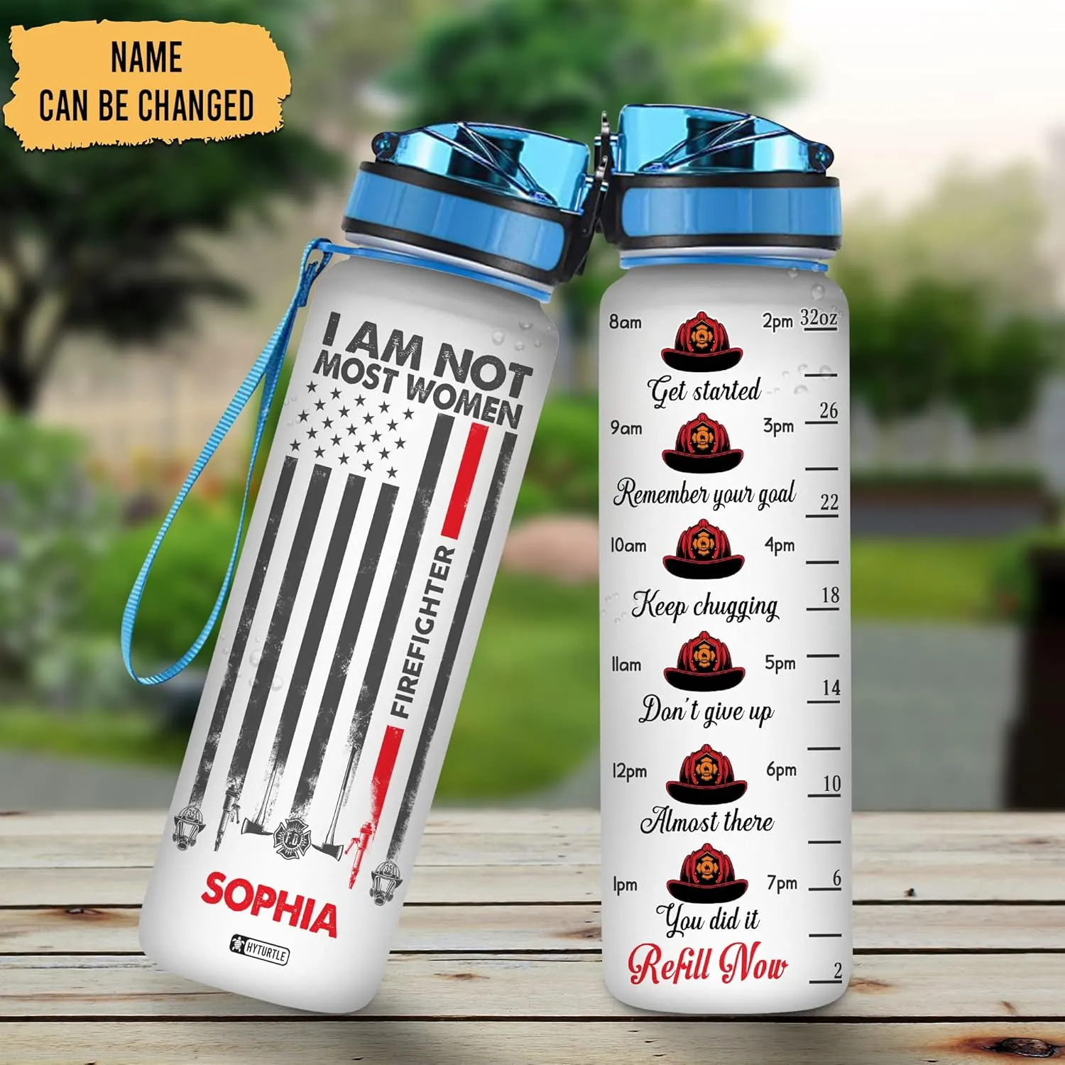 Hyturtle Personalized I Am Not Most Women Firefighter 32oz Liter Motivational Water Bottle, Customized Name With Time Marker, Gifts For Women Mom Firefighters Friend Family On Birthday Mother's Day