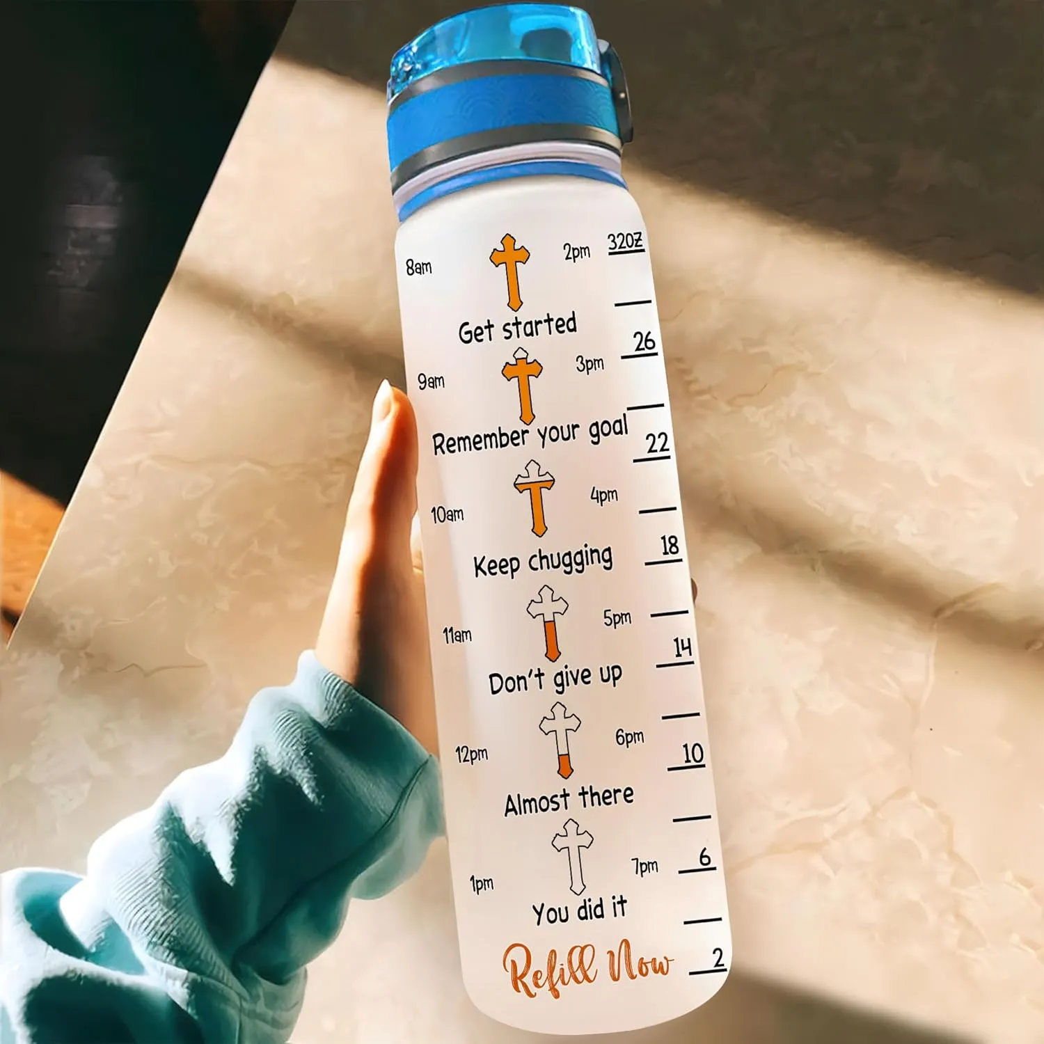 Hyturtle Personalized I Will Choose To Find Joy In The Journey That God Has Set Sunflower 32Oz Liter Motivational Water Bottle, Customized Name With Time Marker, Gift For Women God Lovers On Birthday