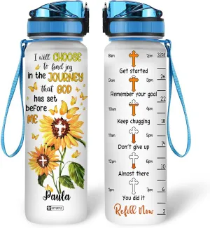 Hyturtle Personalized I Will Choose To Find Joy In The Journey That God Has Set Sunflower 32Oz Liter Motivational Water Bottle, Customized Name With Time Marker, Gift For Women God Lovers On Birthday