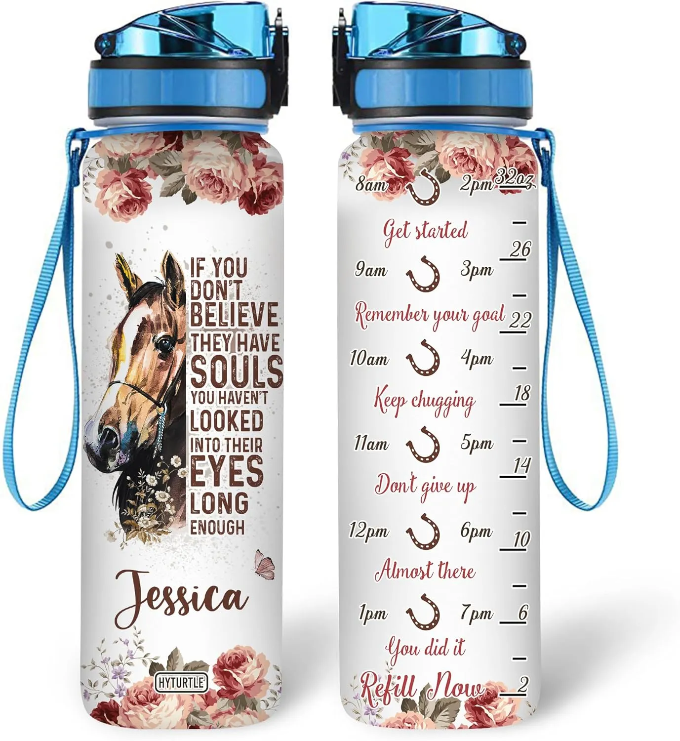 Hyturtle Personalized If You Don't Believe 32Oz Liter Motivational Water Bottle, Customized Name With Time Marker, Gifts For Women, Gifts For Horse Lovers On Birthday, Mother's Day