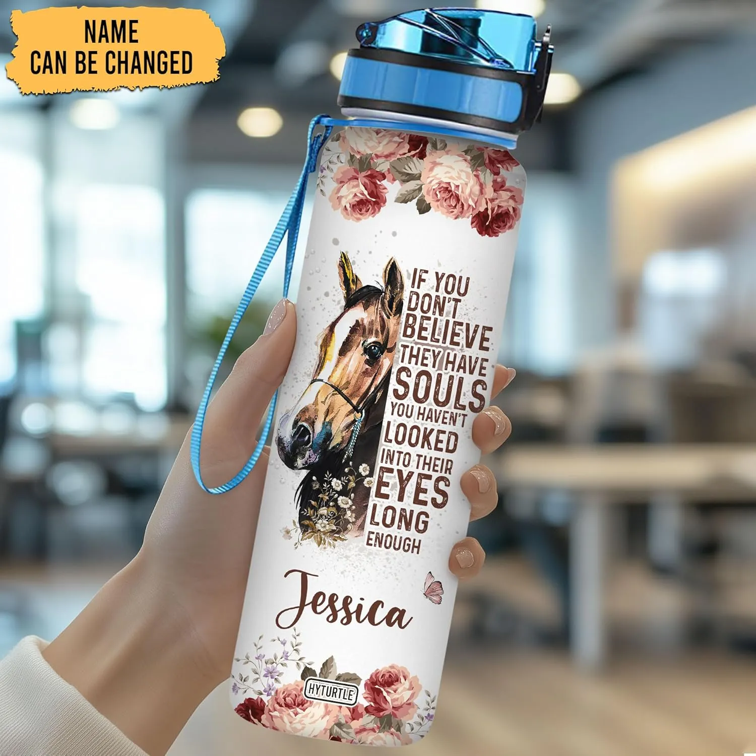 Hyturtle Personalized If You Don't Believe 32Oz Liter Motivational Water Bottle, Customized Name With Time Marker, Gifts For Women, Gifts For Horse Lovers On Birthday, Mother's Day