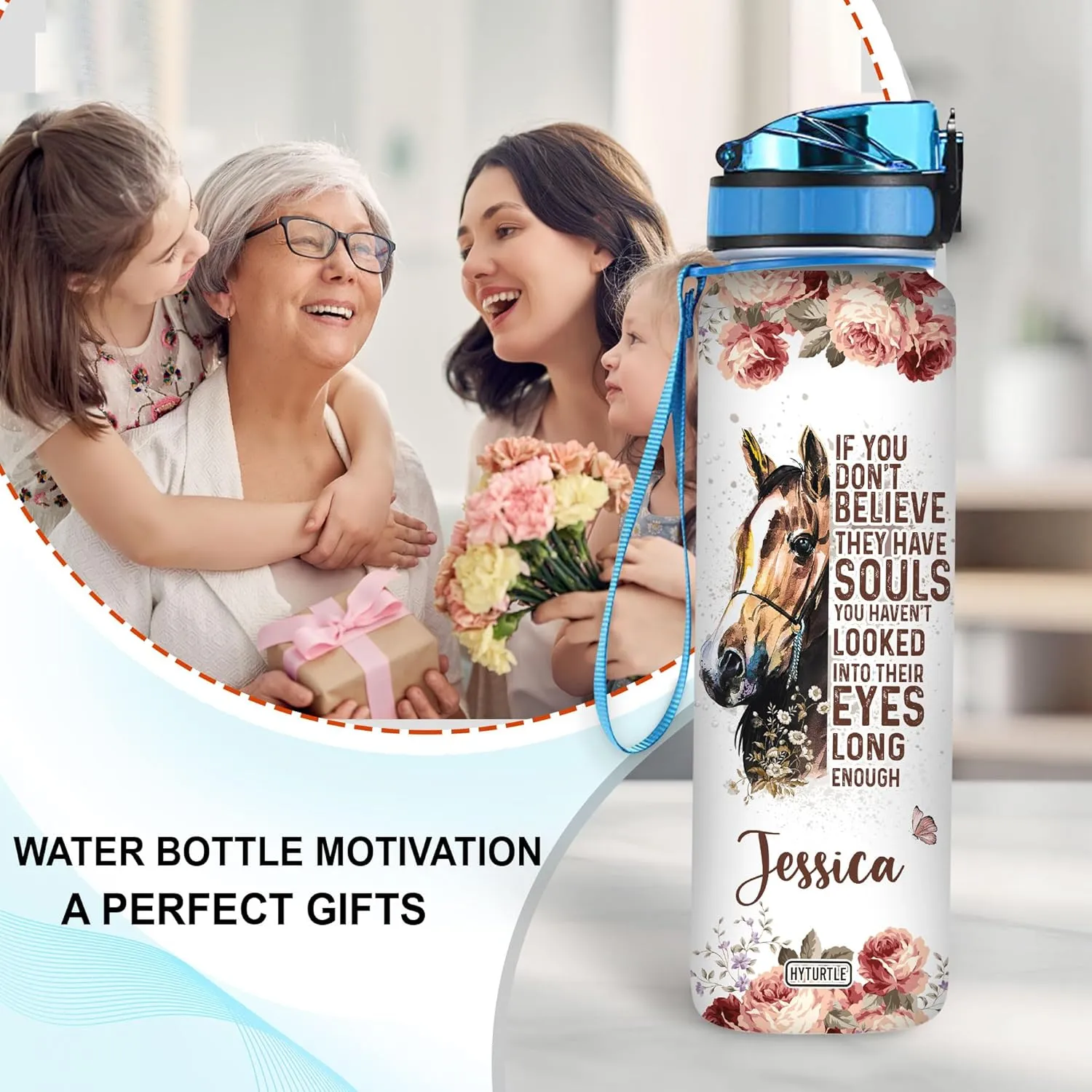 Hyturtle Personalized If You Don't Believe 32Oz Liter Motivational Water Bottle, Customized Name With Time Marker, Gifts For Women, Gifts For Horse Lovers On Birthday, Mother's Day