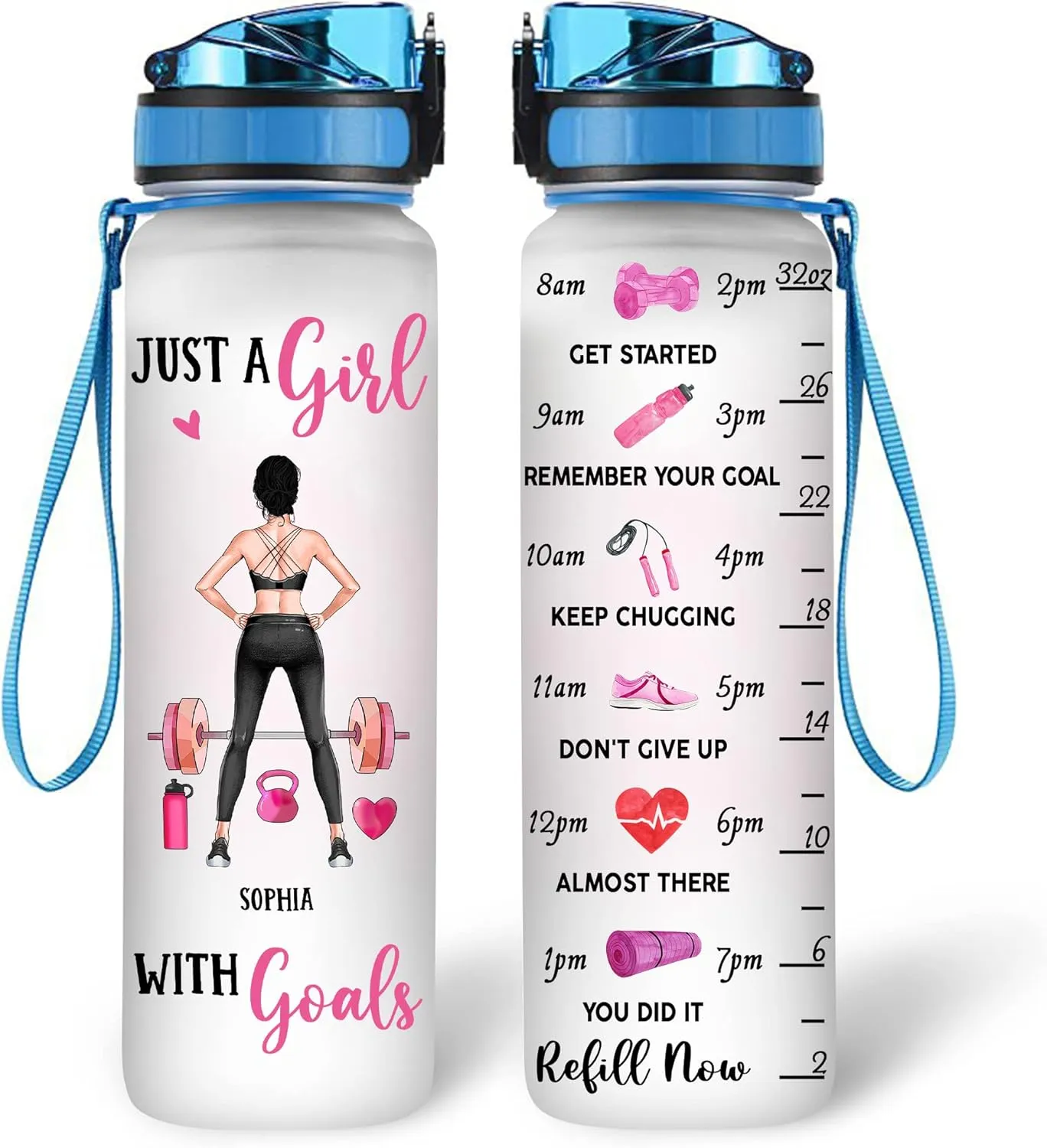 Hyturtle Personalized Just A Girl With Goals Fitness 32Oz 1Liter Motivational Water Bottle, Customized Name With Time Marker Gifts For Women, Girls, Gifts For Gym Lovers On Birthday, Anniversary