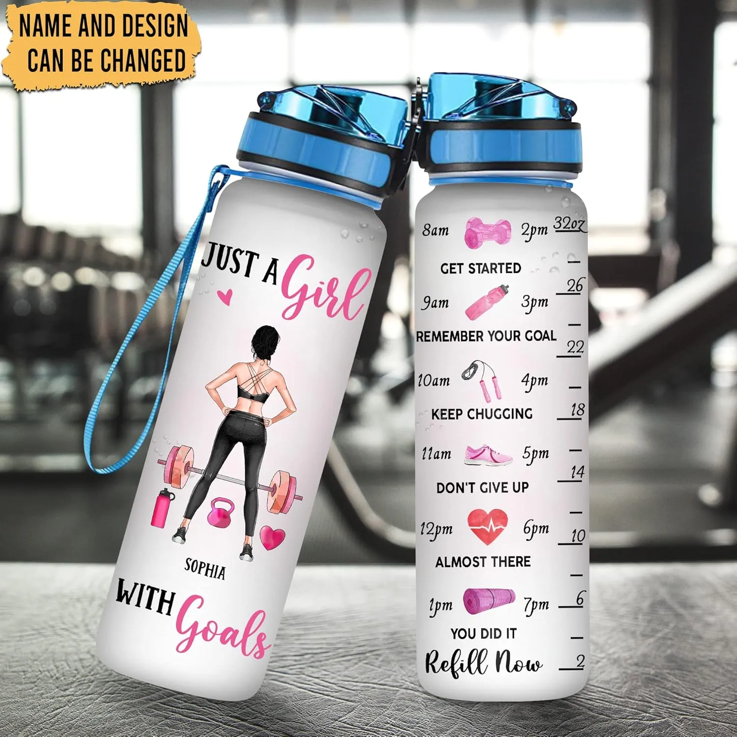 Hyturtle Personalized Just A Girl With Goals Fitness 32Oz 1Liter Motivational Water Bottle, Customized Name With Time Marker Gifts For Women, Girls, Gifts For Gym Lovers On Birthday, Anniversary