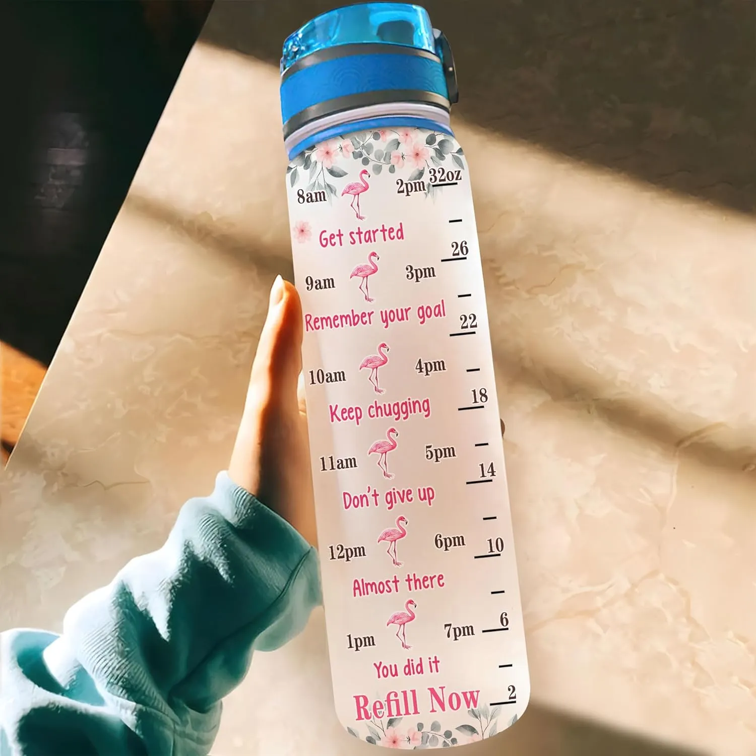 Hyturtle Personalized My Spirit Animal Is A Grumpy Flamingo 32oz Liter Motivational Water Bottle, Customized Name Tracking Water Bottle Gifts For Women, Girls, Friend, Flamingo Lovers On Birthday