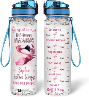 Hyturtle Personalized My Spirit Animal Is A Grumpy Flamingo 32oz Liter Motivational Water Bottle, Customized Name Tracking Water Bottle Gifts For Women, Girls, Friend, Flamingo Lovers On Birthday
