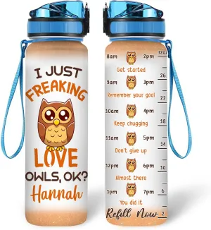Hyturtle Personalized Owl Lovers 32 Oz 1Liter Motivational Water Bottle, I Just Freaking Love Owls Customized Name Water Bottle With Time Marker, Animal Gifts For Women Girl On Birthday, Mother Day's