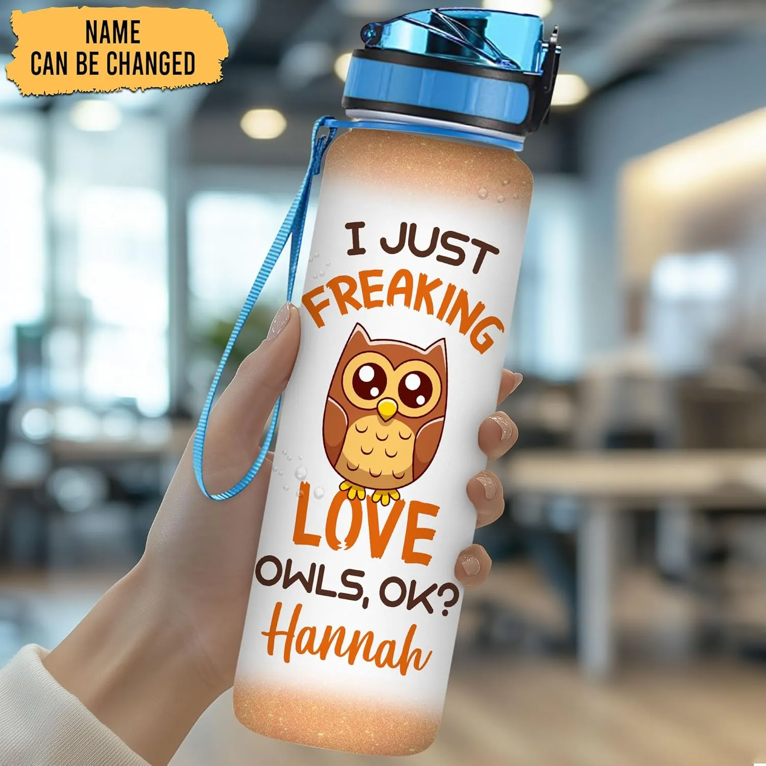 Hyturtle Personalized Owl Lovers 32 Oz 1Liter Motivational Water Bottle, I Just Freaking Love Owls Customized Name Water Bottle With Time Marker, Animal Gifts For Women Girl On Birthday, Mother Day's