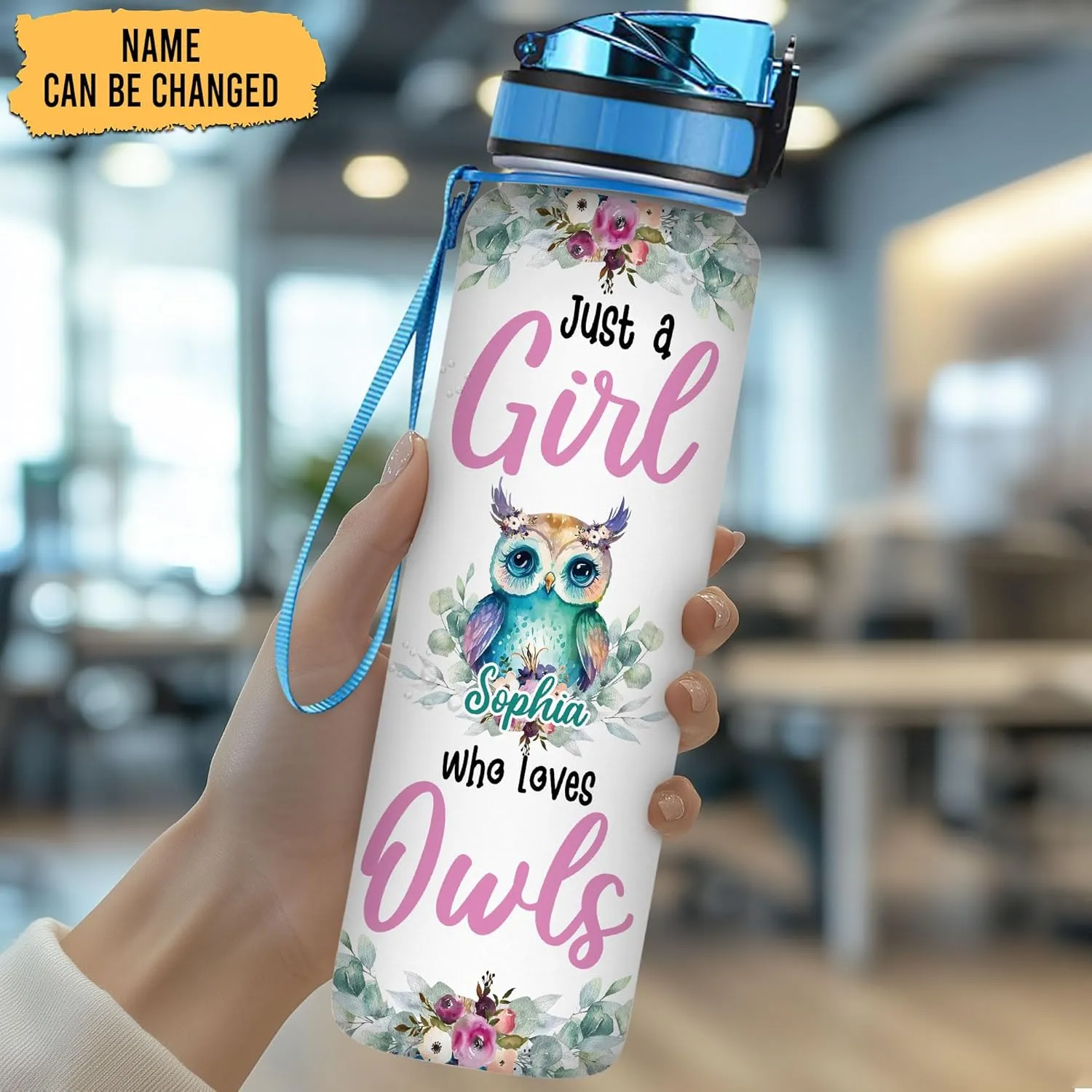Hyturtle Personalized Owl Lovers 32 Oz 1Liter Motivational Water Bottle, Just A Girl Who Loves Owls Customized Name Water Bottle With Time Marker, Animal Gift For Women Girl On Birthday, Mother Day's