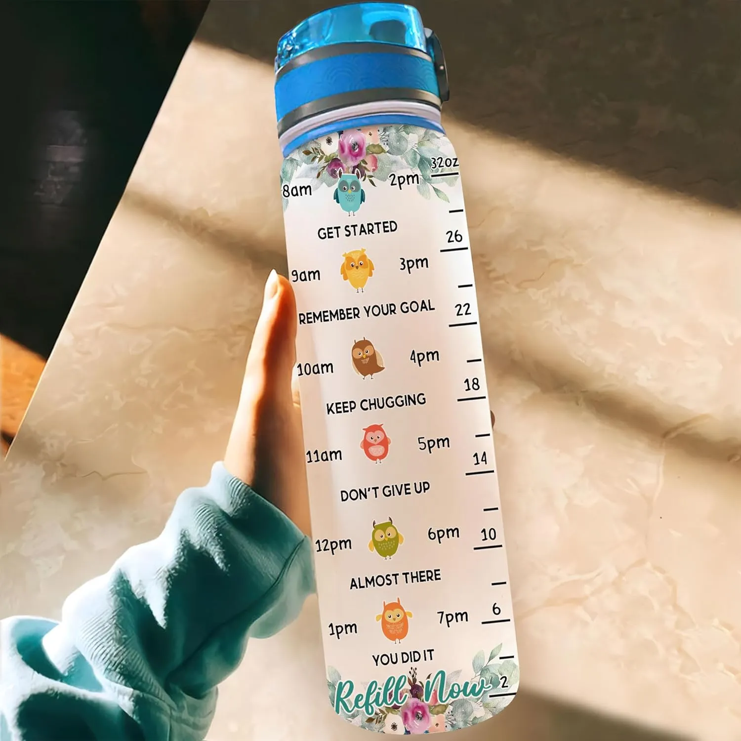 Hyturtle Personalized Owl Lovers 32 Oz 1Liter Motivational Water Bottle, Just A Girl Who Loves Owls Customized Name Water Bottle With Time Marker, Animal Gift For Women Girl On Birthday, Mother Day's