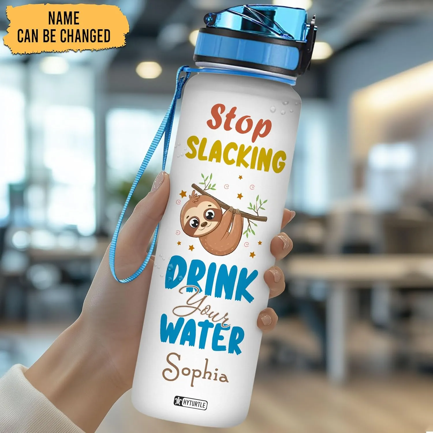 Hyturtle Personalized Sloth Water Bottle - 32oz Motivational Water Bottle with Leak-Proof Lid & Time Marker - Custom Name Gift for Sloth Lovers, Nature Lovers, Animal Enthusiasts On Birthday Christmas