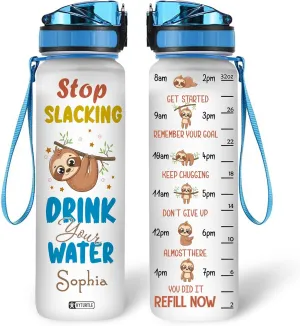 Hyturtle Personalized Sloth Water Bottle - 32oz Motivational Water Bottle with Leak-Proof Lid & Time Marker - Custom Name Gift for Sloth Lovers, Nature Lovers, Animal Enthusiasts On Birthday Christmas