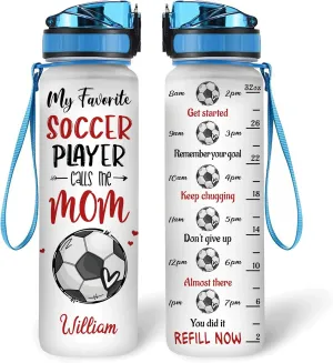Hyturtle Personalized Soccer Mom 32Oz Liter Motivational Water Bottle, Customized Name With Time Marker, Gifts For Women Girls Boys Friends Soccer Lovers On Birthday Anniversary Mother's Day