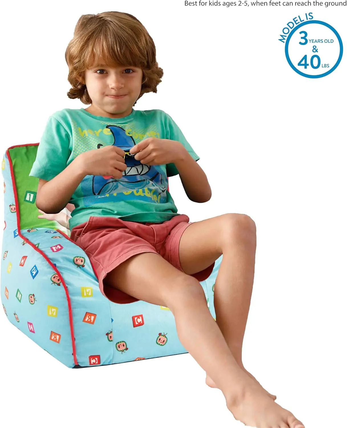 Idea Nuova Cocomelon Kids Mink Plush Bean Bag Chair with Piping & Top Carry Handle , Large