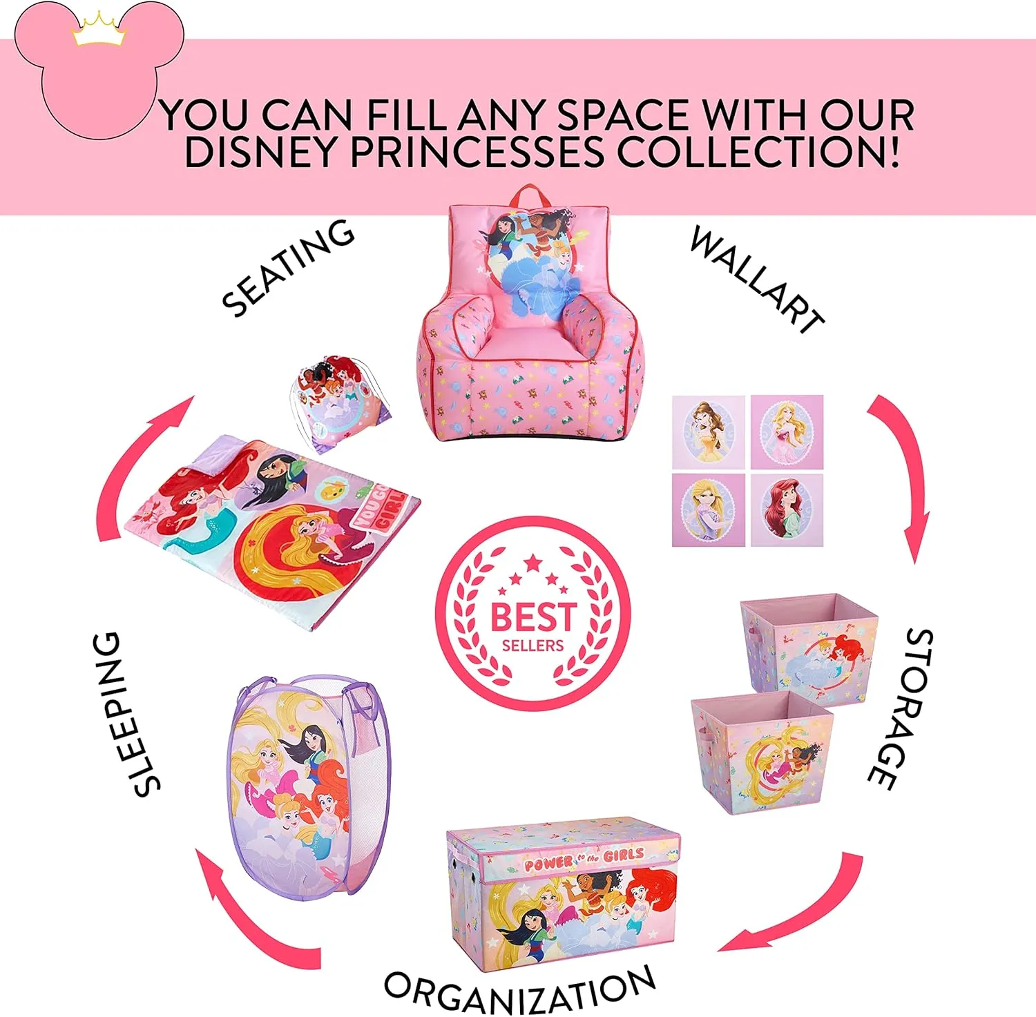 Idea Nuova Disney Little Mermaid Kids and Toddler Canvas Bean Bag Chair with Piping & Top Carry Handle