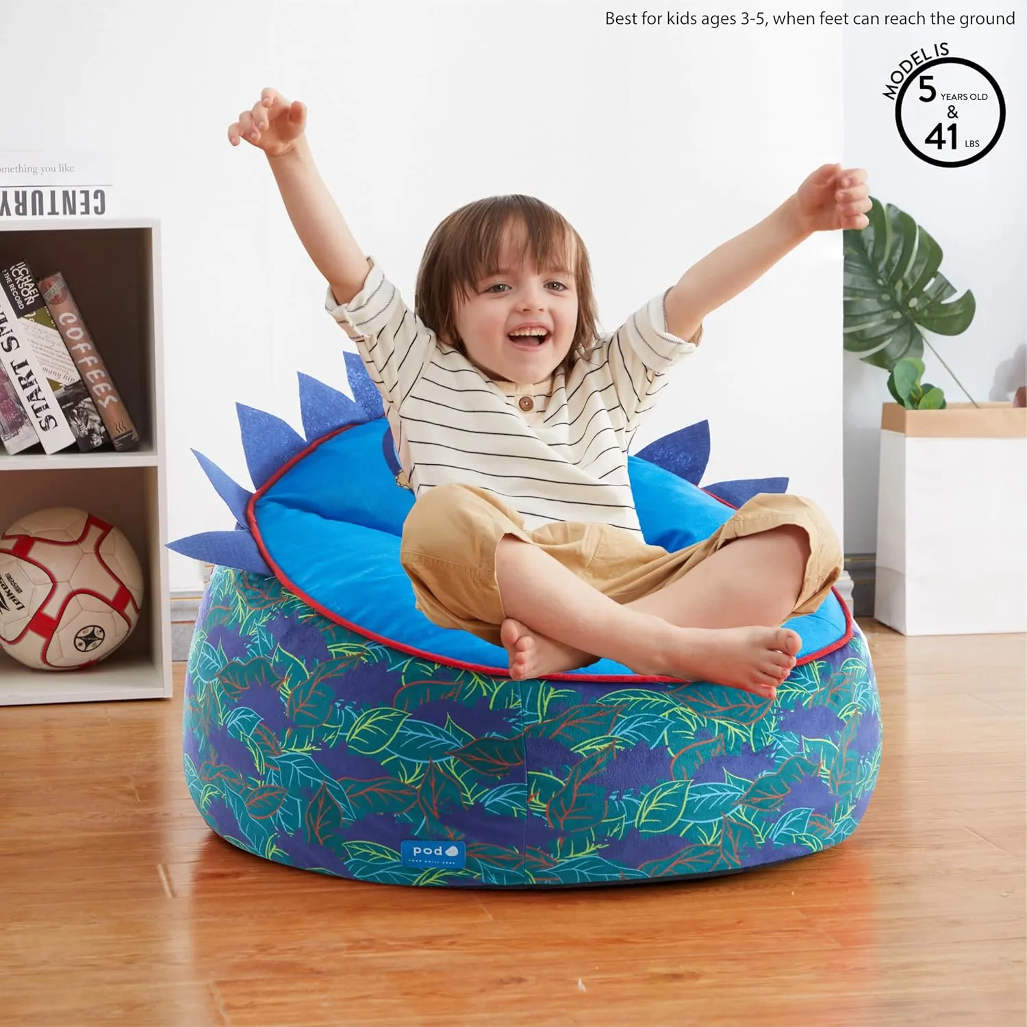 Idea Nuova Jurassic World Hillside by pod Plush Kids Bean Bag Chair, 24" Hx24 Hx17 H, Large