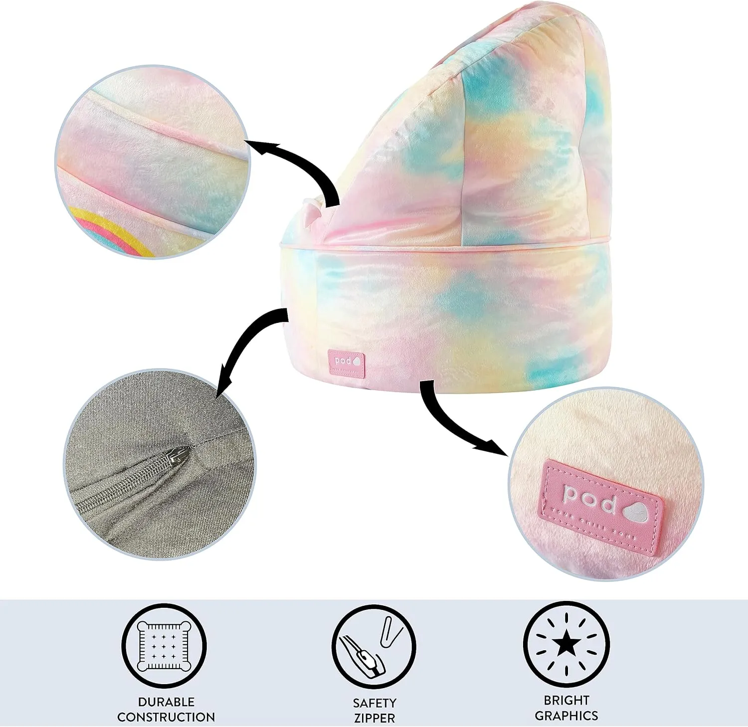Idea Nuova Unicorn Round Bean Bag Chair for Kids, Ages 3 , Large