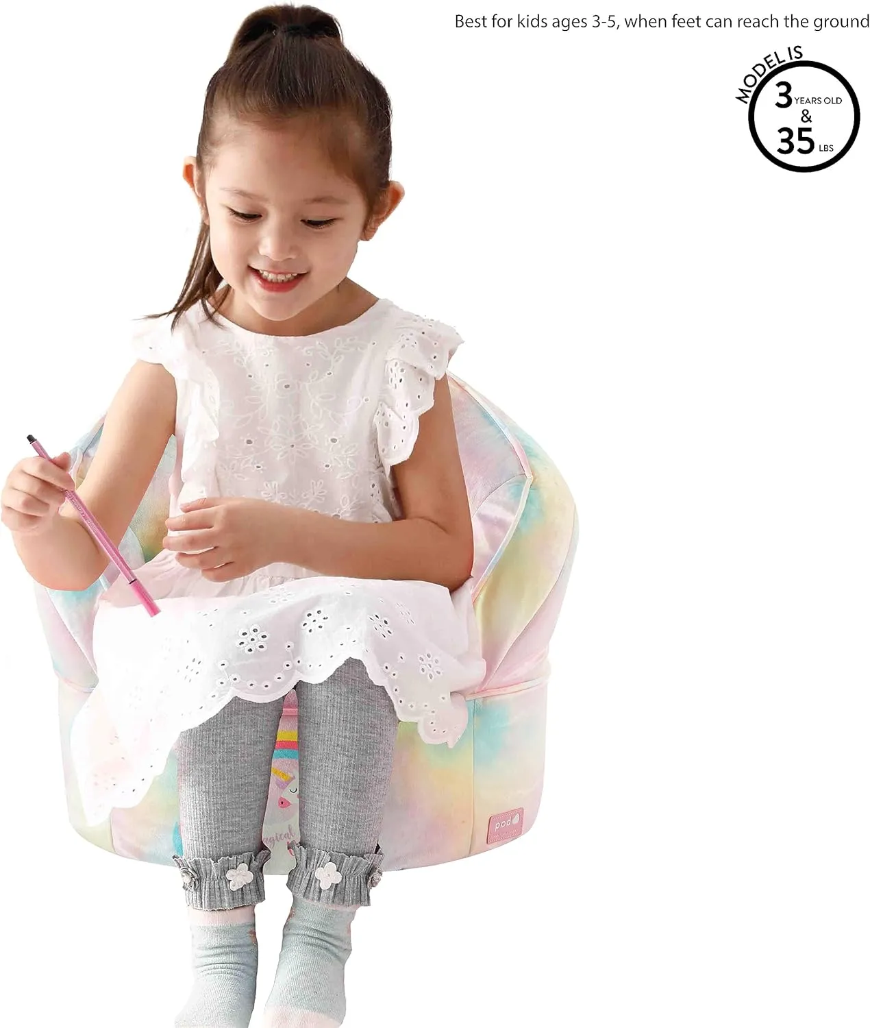 Idea Nuova Unicorn Round Bean Bag Chair for Kids, Ages 3 , Large