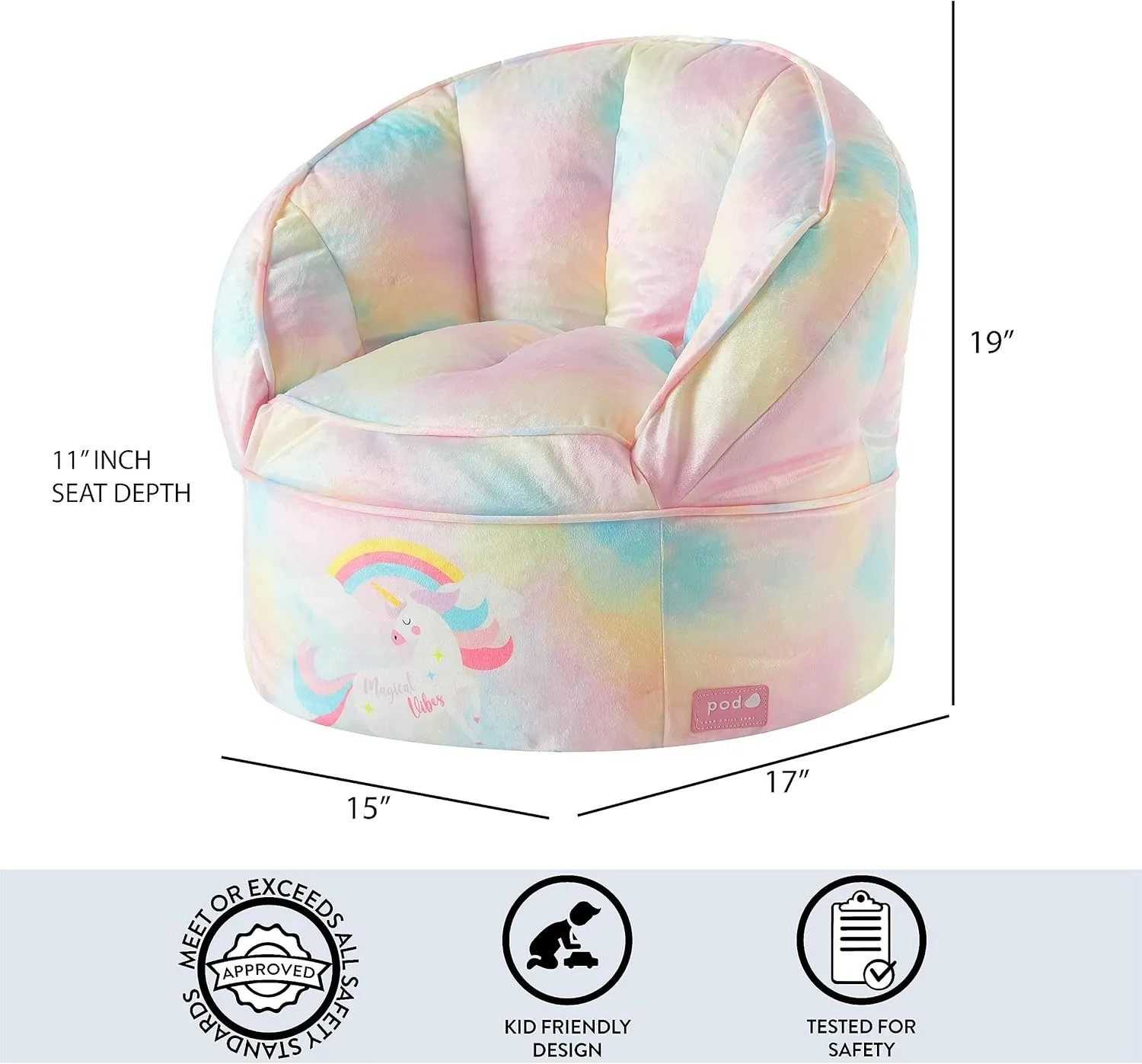 Idea Nuova Unicorn Round Bean Bag Chair for Kids, Ages 3 , Large