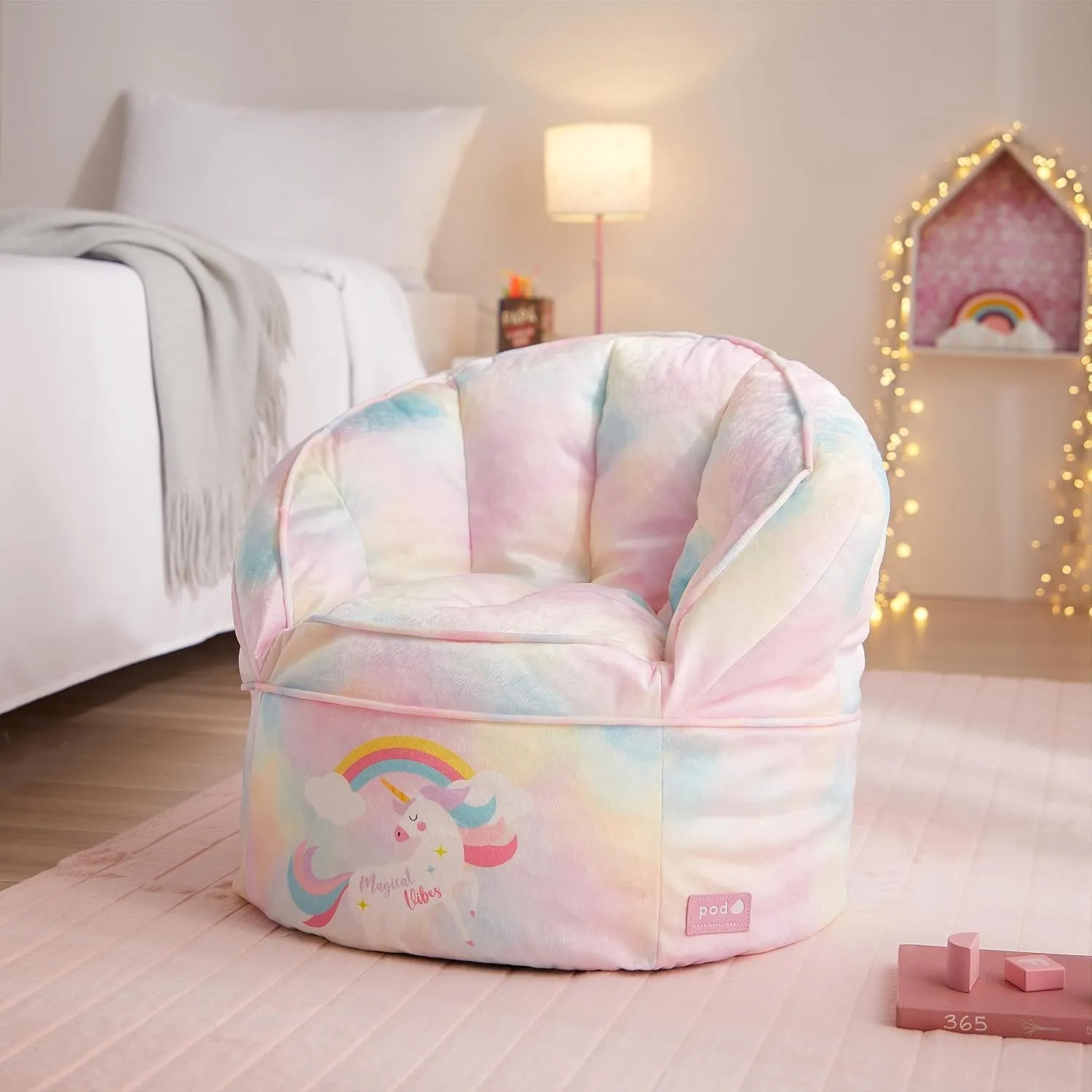 Idea Nuova Unicorn Round Bean Bag Chair for Kids, Ages 3 , Large