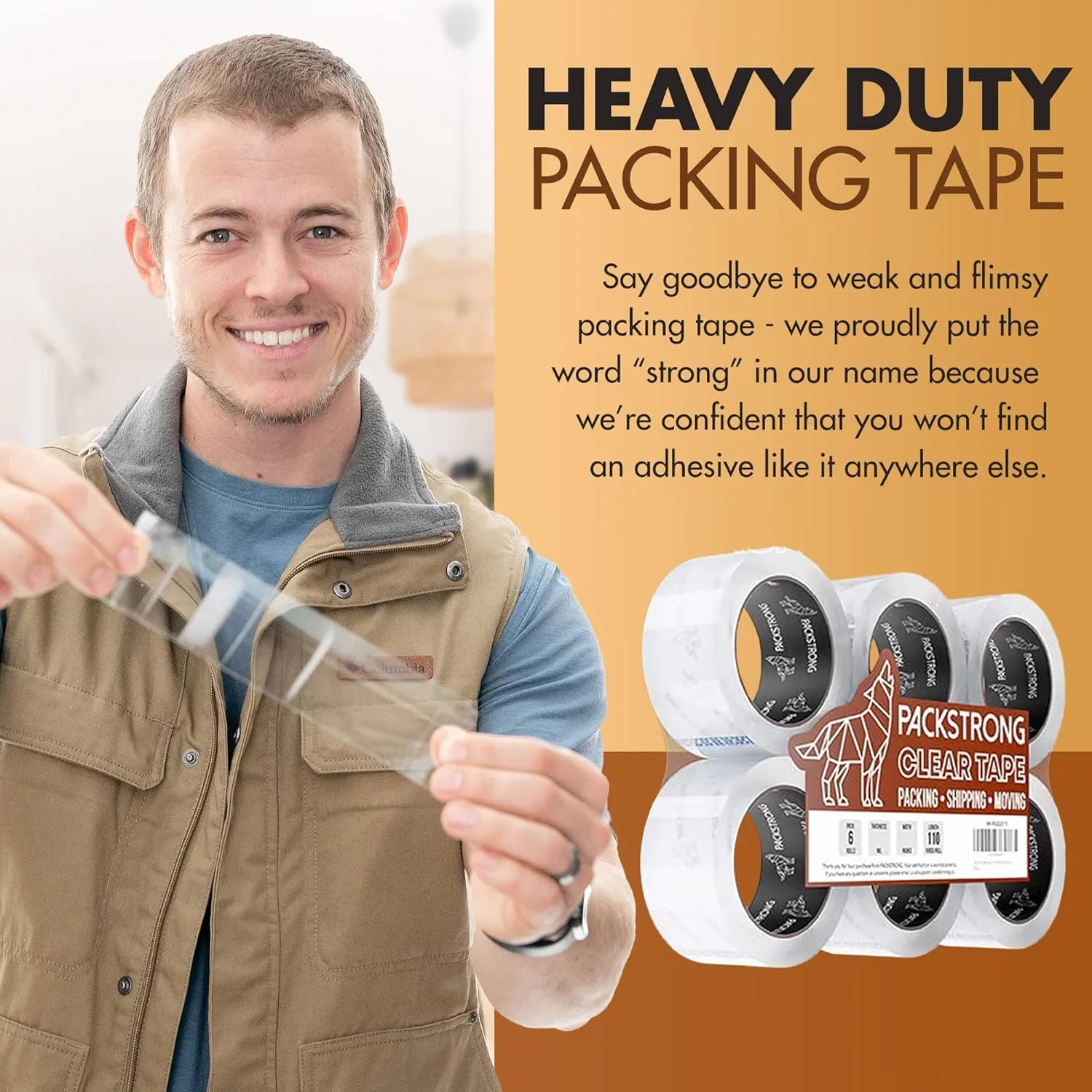 Industrial Grade Clear Packing Tape 6 Rolls - 110 Yards per Roll - 3" Wide x 2.0 mil Thick, Acrylic Adhesive Heavy Duty Tape for Box Office Moving Packaging Shipping