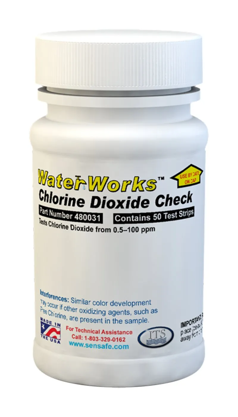 Industrial Test Systems WaterWorks 480031 Chlorine Dioxide Testing Strip, 1 Minute Test Time, 0-100ppm Range (Bottle of 50)