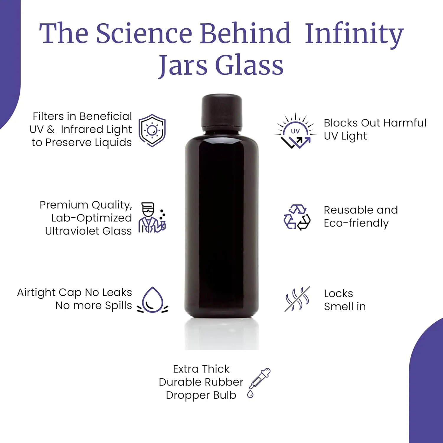 Infinity Jars Glass Bottle 100 ML (3.4 fl oz) Euro Dropper Cap Black Ultraviolet Dropper Airtight Seal Refillable Perfect For Long-term Storage Of Essential Oils Serum, Screw Top Bottle Pack 3