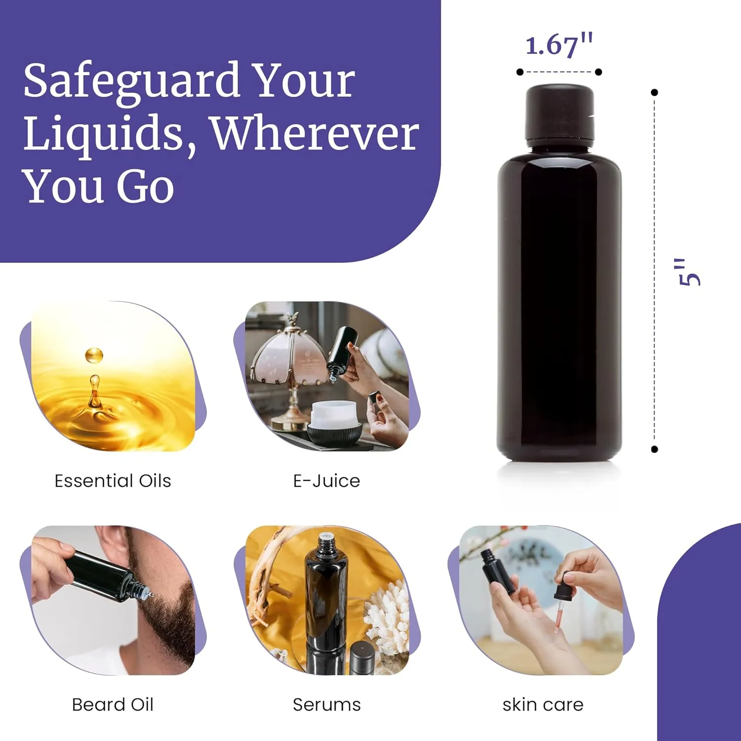 Infinity Jars Glass Bottle 100 ML (3.4 fl oz) Euro Dropper Cap Black Ultraviolet Dropper Airtight Seal Refillable Perfect For Long-term Storage Of Essential Oils Serum, Screw Top Bottle Pack 3