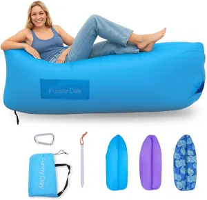 Inflatable Lounger, 210T polyester air sofa , inflatable couch for camping , can withstand 450 lbs air chair, pocket and matching bag, convenient beach blow up couch，Ideal Outdoor Gifts for Adults