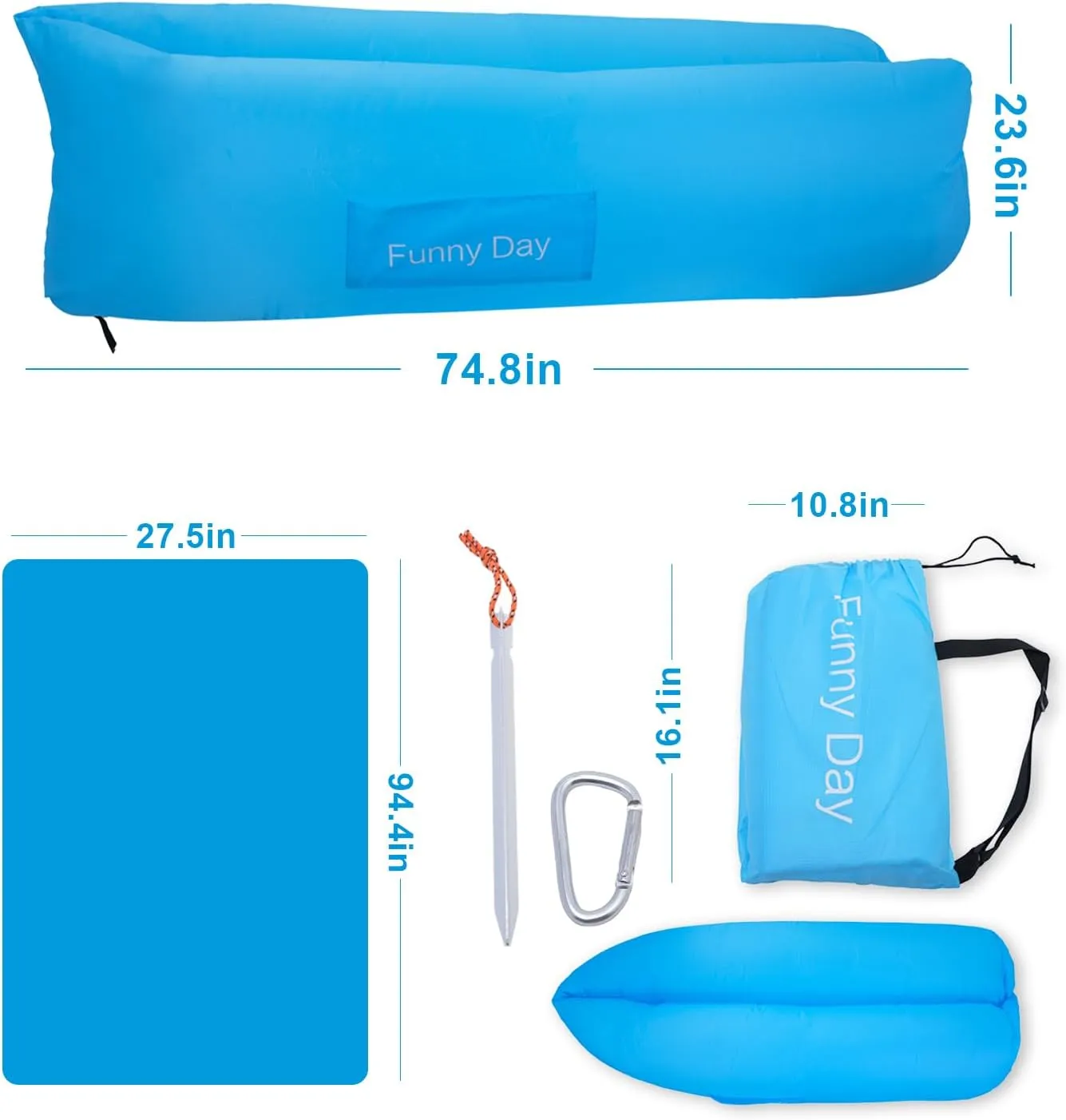 Inflatable Lounger, 210T polyester air sofa , inflatable couch for camping , can withstand 450 lbs air chair, pocket and matching bag, convenient beach blow up couch，Ideal Outdoor Gifts for Adults