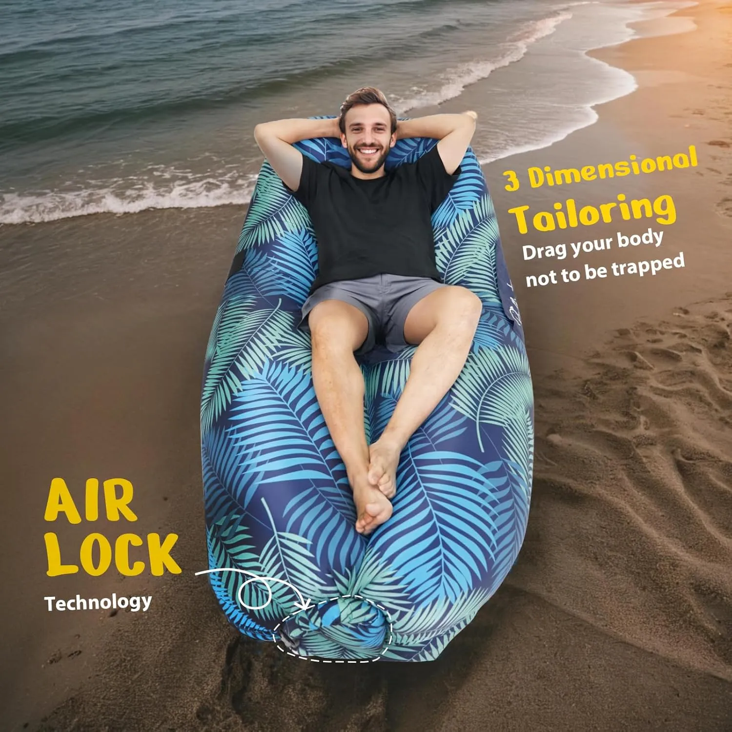 Inflatable Lounger Ergonomic Air Sofa Couch, Portable Beach & Camping Chair, Water Proof Couch for Picnics Hiking Outdoor Music Festivals, Lightweight and Easy Setup (Camouflage Blue)