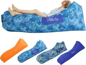 Inflatable Lounger Ergonomic Air Sofa Couch, Portable Beach & Camping Chair, Water Proof Couch for Picnics Hiking Outdoor Music Festivals, Lightweight and Easy Setup (Camouflage Blue)