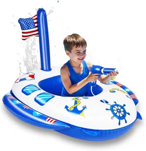Inflatable Pool Floats Kids, Pirate Ship Pool Float with Water Gun, Pool Toys for Kids Ages 4-8, Pool Float Safety Seat Swimming Pool Games for Boys Girls Summer Outdoor Party Gift