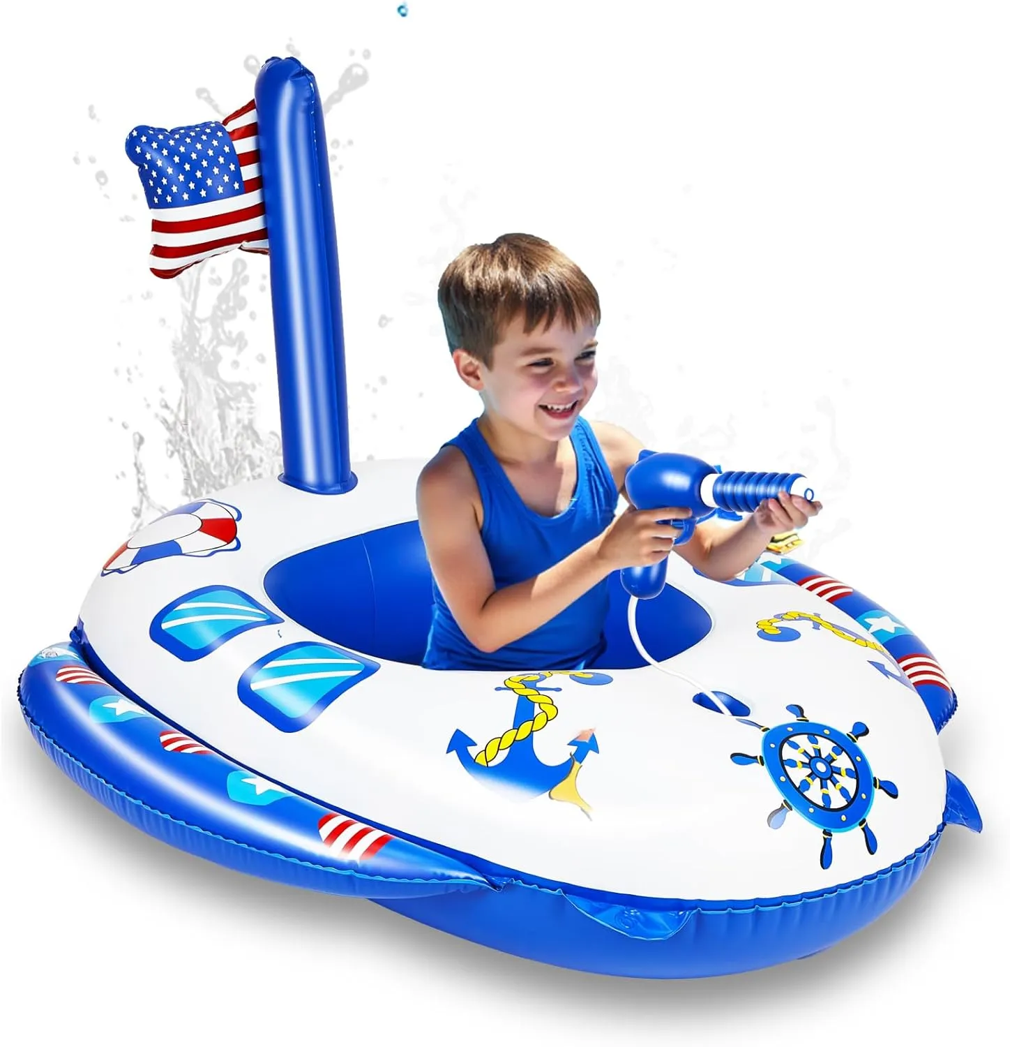 Inflatable Pool Floats Kids, Pirate Ship Pool Float with Water Gun, Pool Toys for Kids Ages 4-8, Pool Float Safety Seat Swimming Pool Games for Boys Girls Summer Outdoor Party Gift