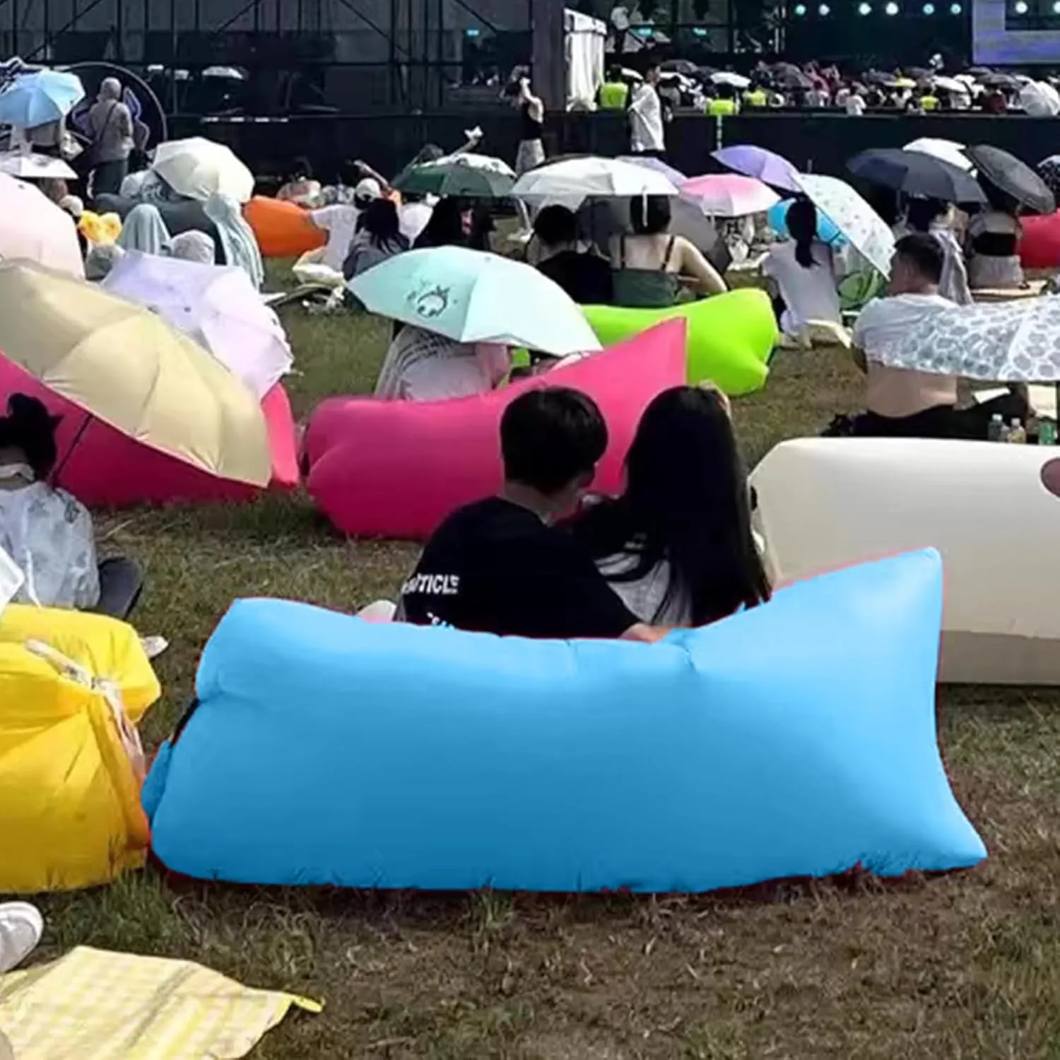 Inflatable Sofa, Air Lounger Camping Sofa, Hammock Inflatable Mattress Inflatable Bed Pool Float, Portable Blow Up Chair Couch for Outdoor Relaxing & Travel Blue