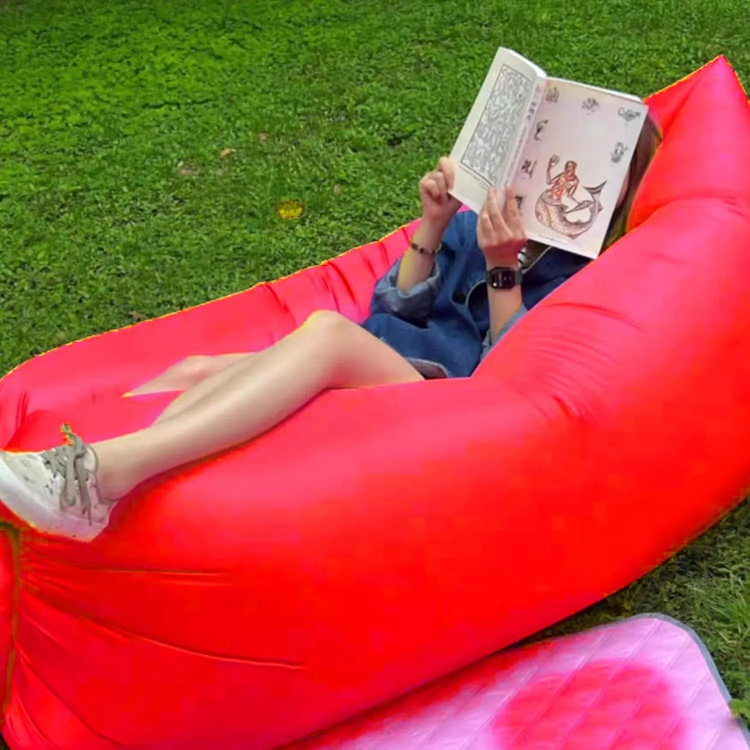 Inflatable Sofa, Air Lounger Camping Sofa, Hammock Inflatable Mattress Inflatable Bed Pool Float, Portable Blow Up Chair Couch for Outdoor Relaxing & Travel Blue