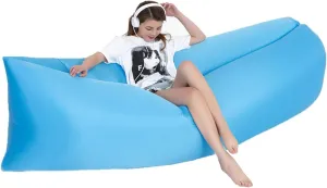 Inflatable Sofa, Air Lounger Camping Sofa, Hammock Inflatable Mattress Inflatable Bed Pool Float, Portable Blow Up Chair Couch for Outdoor Relaxing & Travel Blue