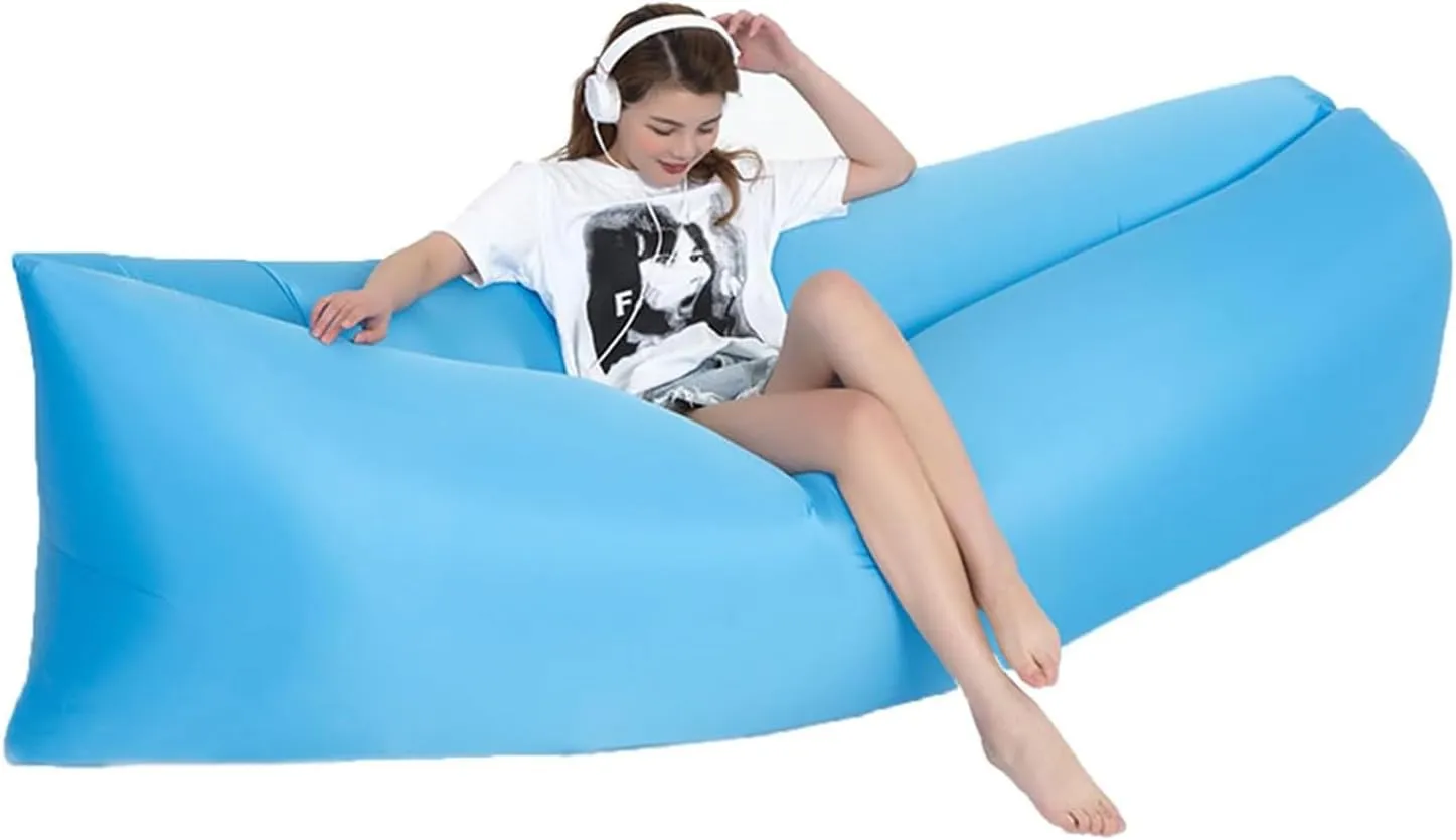 Inflatable Sofa, Air Lounger Camping Sofa, Hammock Inflatable Mattress Inflatable Bed Pool Float, Portable Blow Up Chair Couch for Outdoor Relaxing & Travel Blue