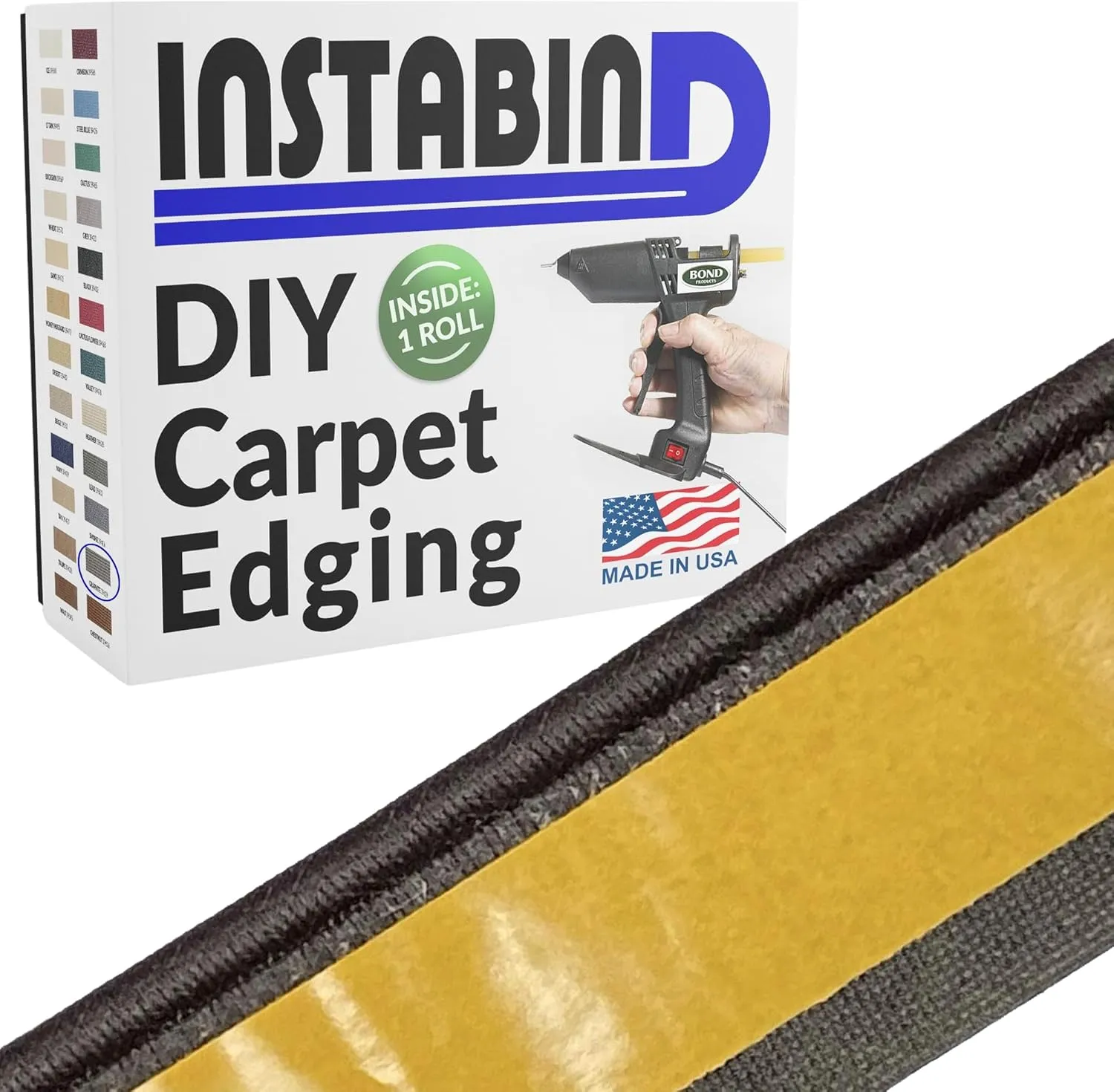 Instabind Carpet Binding - Regular Style & Rug Edge Binding, Ideal for Area Rugs, Durable Hold, DIY Carpet Finishing Edge - Graphite, 54 ft Rolls