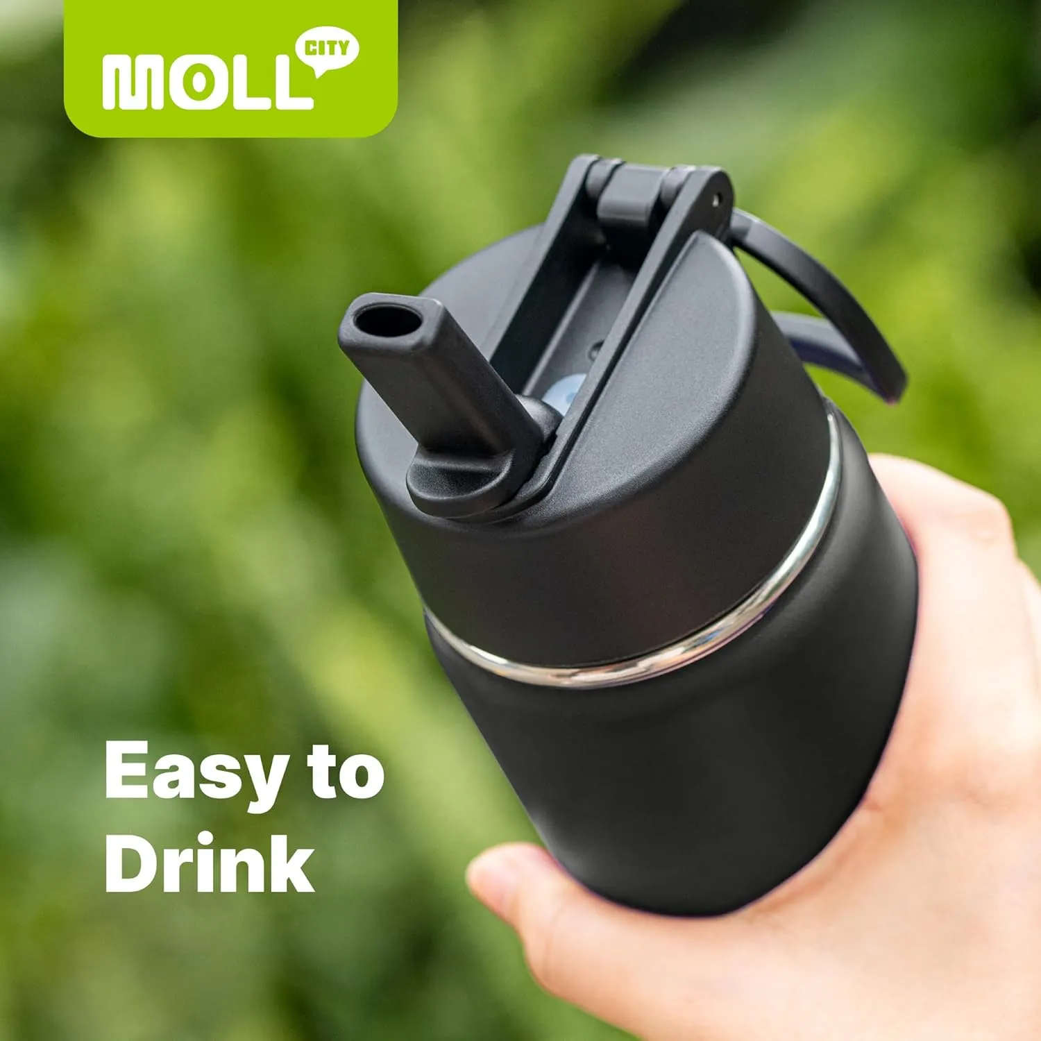Insulated Water Bottle with Straw-18 oz Stainless Steel Double Wall Vacuum Wide Mouth Water Bottle with Silicone Boot for Travel, Sports (Black)