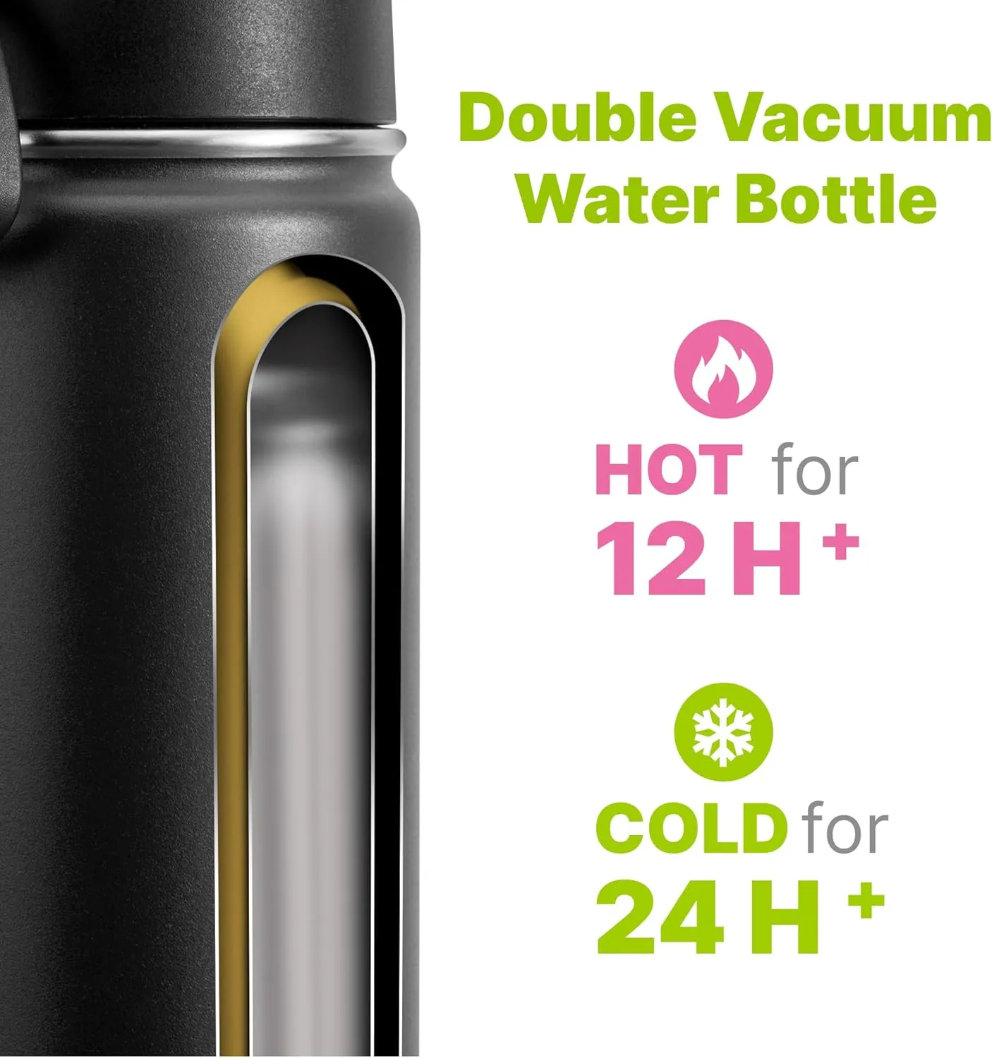 Insulated Water Bottle with Straw-18 oz Stainless Steel Double Wall Vacuum Wide Mouth Water Bottle with Silicone Boot for Travel, Sports (Black)